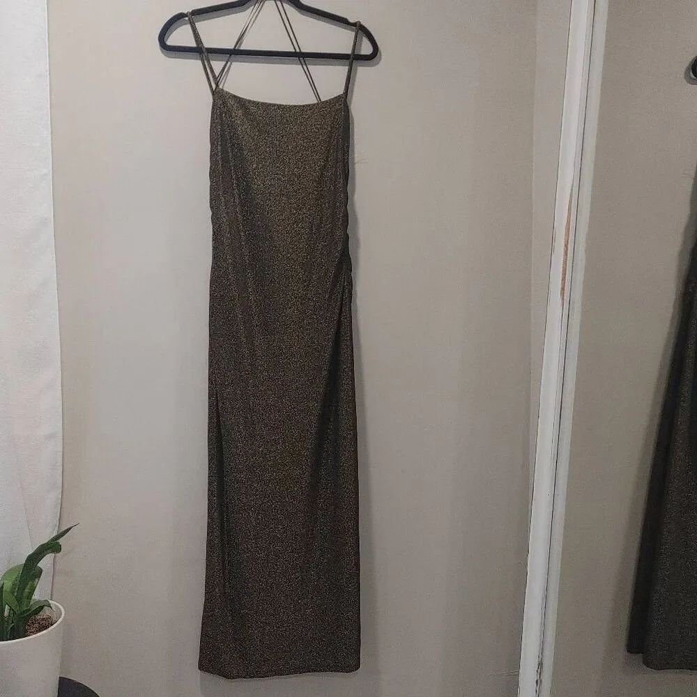 Reformation Women's Open Back Sparkly Breslin Knit Dress Black Gold Large - Picture 3 of 11